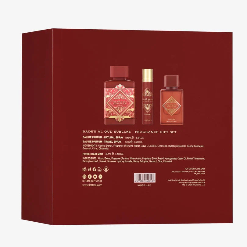 Lattafa Bade'e Al Oud Sublime Gift Set EDP 100ML + EDP 12ML + Hair Mist 50ML